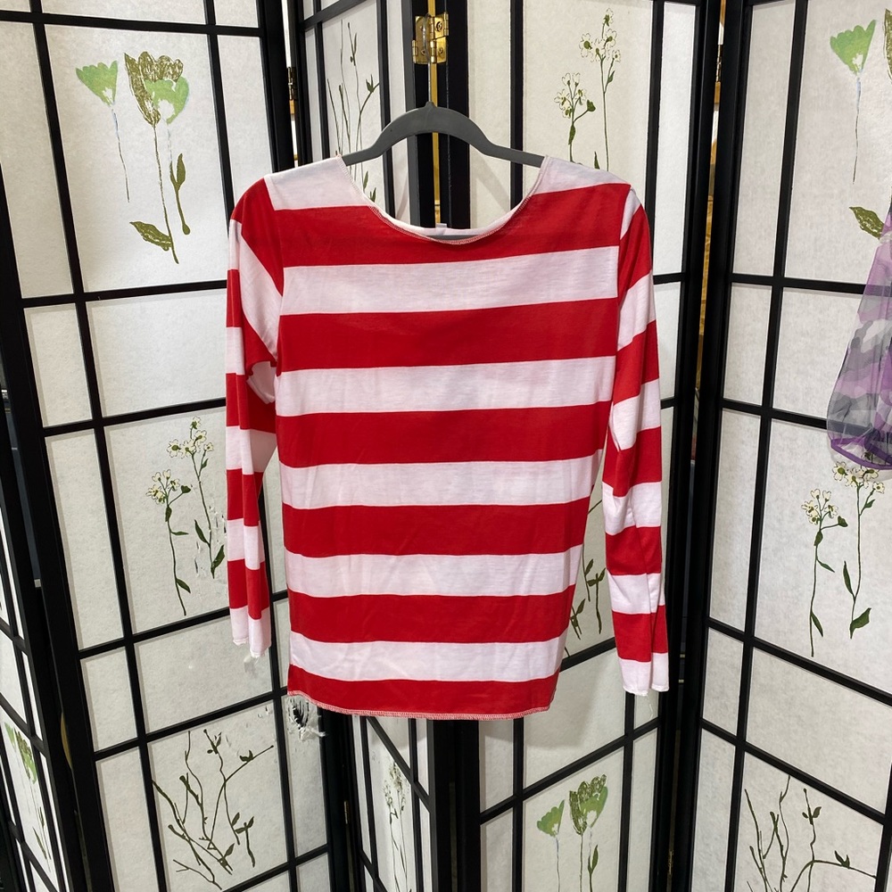 Red and white striped top